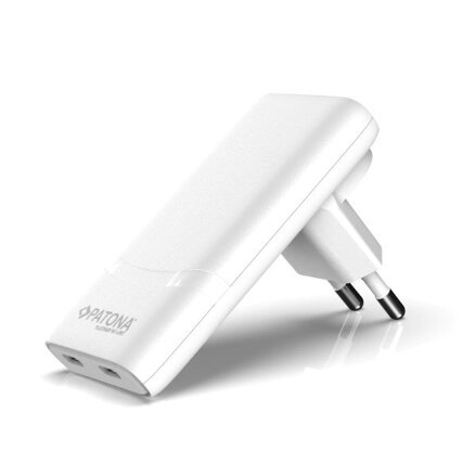 PATONA nabíječka Slim/ 2x USB-C/ 100-240V/ PD65W- GaN PD3.0/QC3.0/ bílá