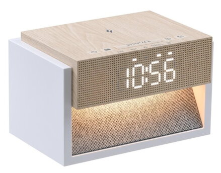 IMMAX LED budík DECENT/ bezdrátové nabíjení/ bílým šum/ 20W/ vstup 9V/2,22/12V/1,67A (PD 20W)/ 30lm/ USB-C/ hnědo-bílý