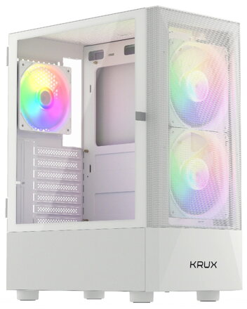 Krux skříň Vako RGB/ ATX / 3x120mm RGB fan / 2xUSB 2.0 / USB 3.0 / bílá