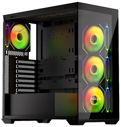 Krux skříň Exo / ATX / 4x120mm RBG fan / 2xUSB 2.0 / USB-C / tvrzené sklo / černá