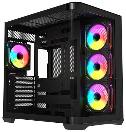 Krux skříň Tano ATX / 4x120 mm PWM ARGB fan / 2xUSB 3.0 / USB-C / panoramatická zaoblená/ černá