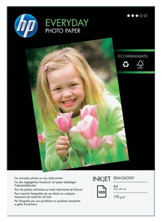 HP Everyday Glossy Photo Paper-100 sht/A4/210 x 297 mm, 200 g/m2, Q2510A