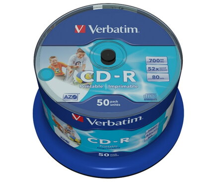 VERBATIM CD-R80 700MB/ 52x/ Inkjet printable Non ID/ 50pack/ spindle