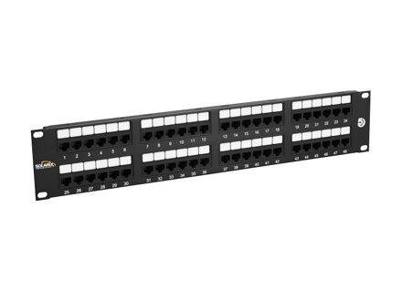 Solarix 19 "Patch panel 48 x RJ45 CAT5 UTP 150 MHz čierny 2U, SX48-5E-UTP-BK