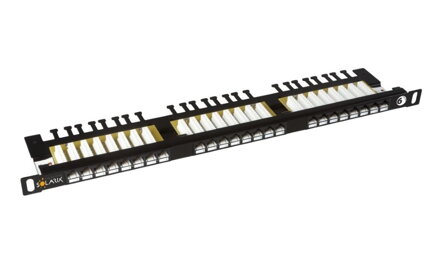 Solarix 19 "Patch panel 24xRJ45 CAT6 UTP s vyvaz.lištou čierny 0,5U, SX24HD-6-UTP-BK