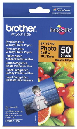 BROTHER fotopapír BP71GP50/ 10x15cm/ Premium Glossy/ 260g/ 50 listů