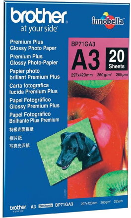 BROTHER fotopapír BP71GA3/ A3/ Premium Glossy/ 260g/ 20 listů