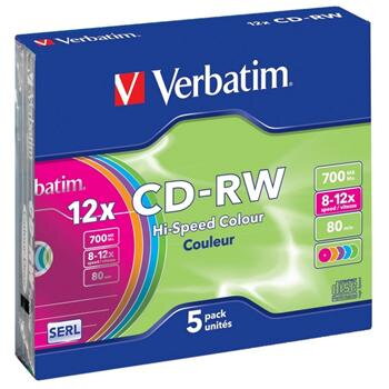 VERBATIM CD-RW SERL 700MB, 12x, colour, slim case 5 ks