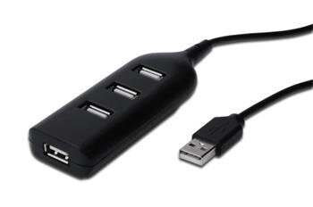 Digitus USB 2.0 hub, 4-porty, černý bez napájecího zdroje