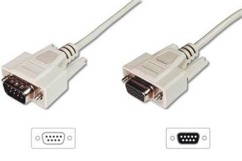 Digitus sériový kabel prodlužovací DB9 M/F 5m, lisovaný,  šedý