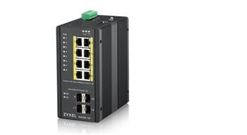Zyxel RGS200-12P, 12-port Gigabit WebManaged switch: 8x GbE + 4x SFP, PoE (802.3at, 30W), Power budget 240W, DIN rail/Wa