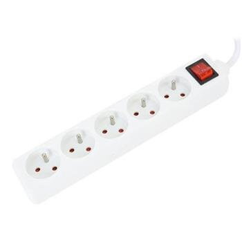 OMEGA prodlužovací přívod 230V, 1.5m, 5 zásuvek, vypínač, bílá