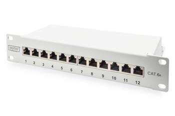 DIGITUS CAT 6A Patch Panel, stíněný, 12-portové pole se štítkem, 1U, 10 "montáž do stojanu, šedá RAL 7035