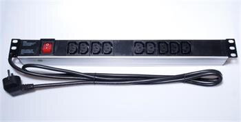 PremiumCord Panel napájecí do 19" racku 1U, 9xIEC (C13), 2m kabel,vypínač