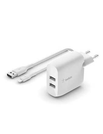 Belkin Duální 24W USB-A nástěnná nabíječka + 1m lightning kabel, bílá