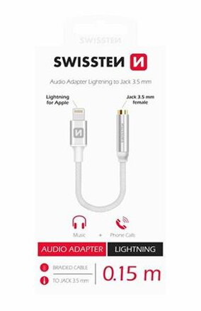 SWISSTEN AUDIO ADAPTÉR TEXTILE LIGHTNING /JACK(samice) 0,15AUDIO ADAPTÉR TEXTILE LIGHTNING /JACK(samice) 0,15 M STŘÍBRNÝ