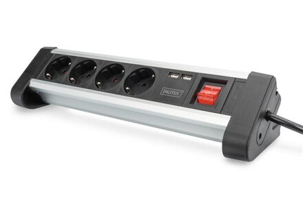 DIGITUS čtyřcestný kancelářský zásuvkový pásek s 2x USB porty