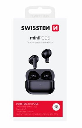 SWISSTEN BLUETOOTH TWS SLUCHÁTKA MINIPODS ČERNÝ