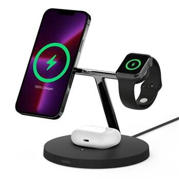Belkin BOOST CHARGE™ PRO MagSafe 3v1 Bezdrátové nabíjení pro iPhone/Apple Watch/AirPods, černá - NOVÁ VERZE