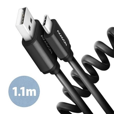 AXAGON BUCM-AM20TB, TWISTER kabel USB-C   USB-A, 1.1m, USB 2.0, 3A, ALU, tpe, černý