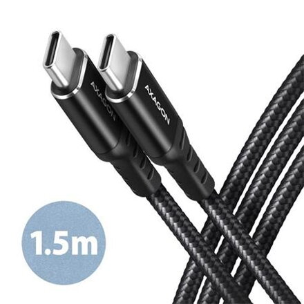 AXAGON BUCM-CM15AB, HQ kabel USB-C   USB-C, 1.5m, USB 2.0, PD 60W 3A, ALU, oplet, černý