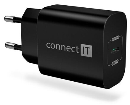 CONNECT IT Voyager2 nabíjecí adaptér 1×USB-C, 25W PD, ČERNÝ