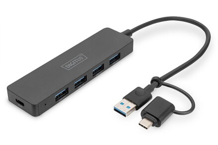 Digitus USB 3.0 Hub 4-Port, Slim Line, 0,2m kabel