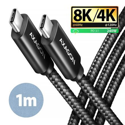 AXAGON BUCM4X-CM10AB NewGEN+ kabel USB-C   USB-C, 1m, USB4 Gen 3×2, PD 240W 5A, 8K HD, ALU, oplet, černý