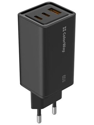 COLORWAY 1x USB a 2x USB-C/ turbo síťová nabíječka/ 65W/ 100V-240V/ Černá