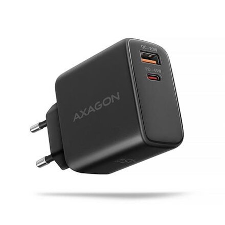 AXAGON ACU-PQ45 GaN nabíječka do sítě 45W, 2x port (USB-A + USB-C), PD3.0/PPS/QC4+/SFC 2.0/AFC/Apple