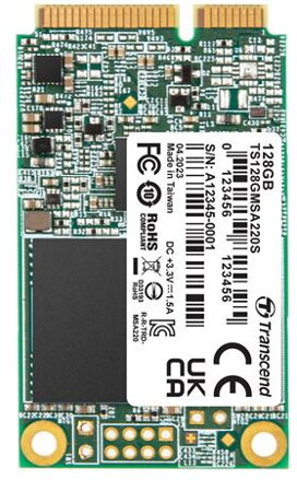 TRANSCEND MSA220S 128GB SSD disk mSATA, SATA III 6Gb/s (3D TLC), 560MB/s R, 500MB/s W