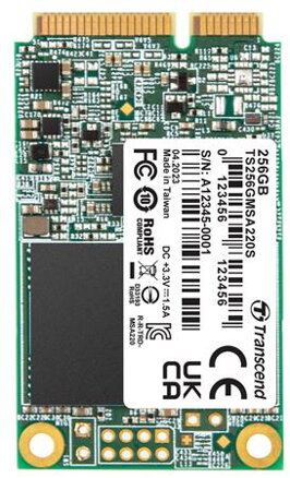 TRANSCEND MSA220S 256GB SSD disk mSATA, SATA III 6Gb/s (3D TLC), 560MB/s R, 500MB/s W