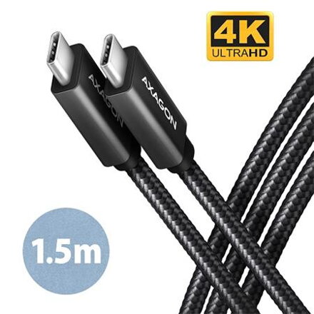 AXAGON BUCM32-CM15AB, SPEED+ kabel USB-C   USB-C, 1.5m, USB 20Gbps, PD 100W 5A, 4K HD, ALU, oplet, černý