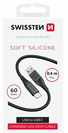 SWISSTEN DATOVÝ KABEL SOFT SILICONE USB / USB-C 0,4 M ČERNÝ