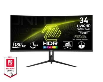 MSI Gaming MAG 342CQR E2, 34" VA zakřivený /3440x1440 (UWQHD)/180Hz/1ms/DP/2xHDMI/Výškově nastavitelný/Pivot