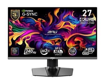 MSI MPG 272URX QD-OLED,26,5" QD-OLED/4K 3840x2160/ 240Hz/0,03ms/2x HDMI/DP/USB-A,B,C/Výškově nastavitelný/Pivot/černá