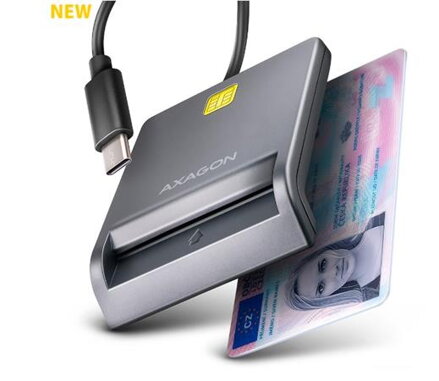AXAGON CRE-SM3TC, USB-C FlatReader čtečka kontaktních karet Smart card (eObčanka), kabel 1.2m