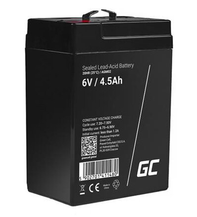 Green Cell AGM VRLA 6V 4.5Ah maintenance-free battery for the alarm system, cash register, toys
