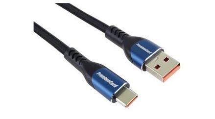 PremiumCord Super fast charging 5A kabel USB-C - USB 2.0 A  bavlněný oplet 1,5m