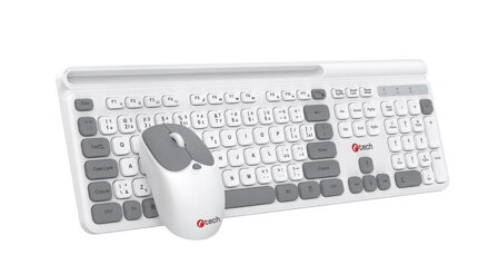 C-TECH WLKMC-05W Quallis, bezdrátový set klávesnice s myší,odkládací prostor,USB, CZ/SK,bílá