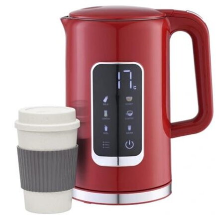 PLATINET RYCHLOVARNÁ KONVICE LCD 1,7L 5 TEPLOT + 450 ML CESTOVNÍ HRNEK, ČERVENÁ