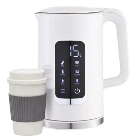 PLATINET RYCHLOVARNÁ KONVICE LCD 1,7L 5 TEPLOT + 450 ML CESTOVNÍ HRNEK, BÍLÁ