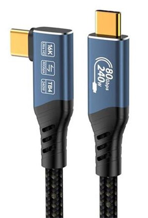 PremiumCord USB4™ Version2.0 80Gbps 16K@60Hz 240W Thunderbolt 3 a 4 kabel zahnutý 1m