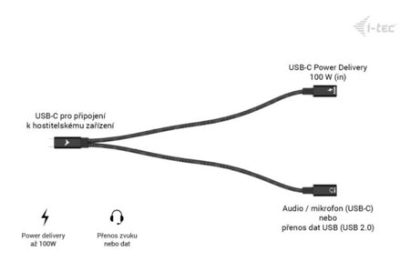 i-tec USB-C Cable Splitter Audio/Data + Power Delivery 100W