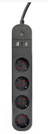 GEMBIRD chytrá prodlužovačka s USB nabíječkou, 4 zásuvky, černá