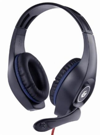 GEMBIRD herní headset s ovládáním hlasitosti, modro-černý, 3,5mm konektor