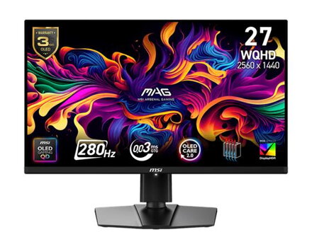 MSI MAG 271QP QD-OLED X28 gaming monitor 26,5" QD-OLED/2560x1440 (WQHD)/280Hz/0,03ms/2xHDMI/DP/USB-C/Výšk.nast./Pivot