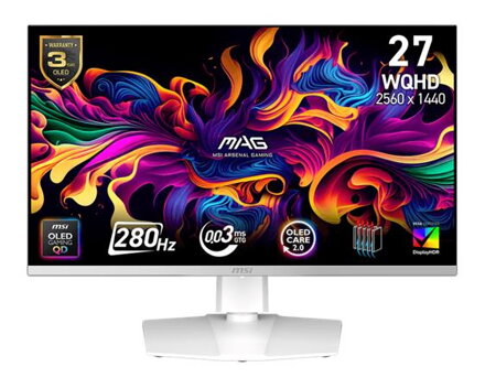 MSI MAG 272QPW QD-OLED X28 gaming monitor 26,5" QD-OLED/2560x1440 (WQHD)/280Hz/0,03ms/2xHDMI/DP/USB-C/Výšk.nast./Pivot/Bílá