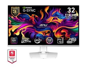 MSI Gaming monitor MPG 321URXW QD-OLED, 31,5" QD-OLED/4K 3840x2160/240Hz/0,03ms/DP/2xHDMI/USB-A,B,C/Výšk. nast./Pivot/bílá