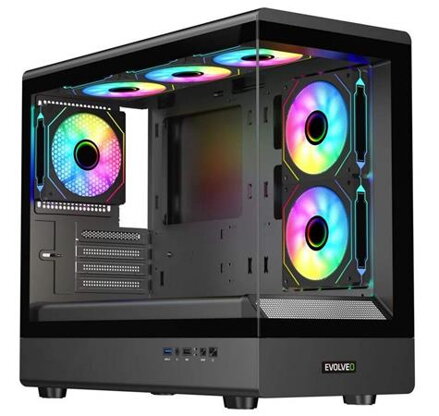 EVOLVEO Ursus, skříň mATX, 6x ARGB ventilátor 120mm, skleněná bočnice + přední panel